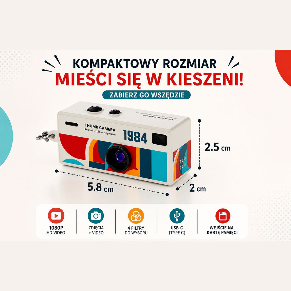 Mini Aparat Retro HD z Ekranem LCD – Kamera Brelok USB-C | Vintage Pocket Cam