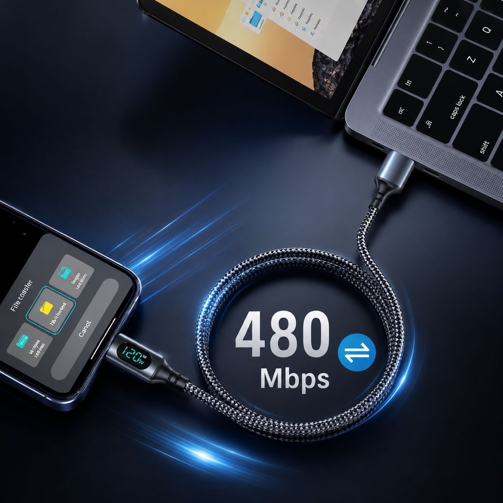 Kabel USB-C do USB-C 120W 2m z Wyświetlaczem LCD – Fast Charge PD