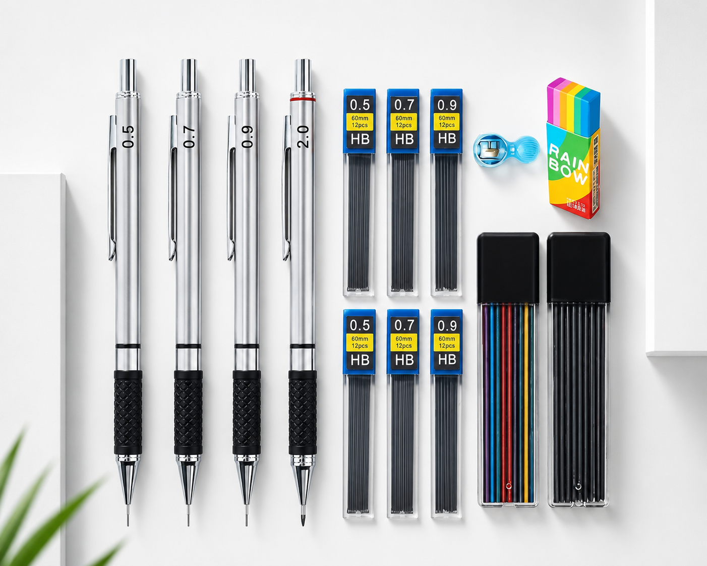 Profesjonalny Zestaw Ołówków Automatycznych 0.5–2.0 mm + 156 Wkładów HB