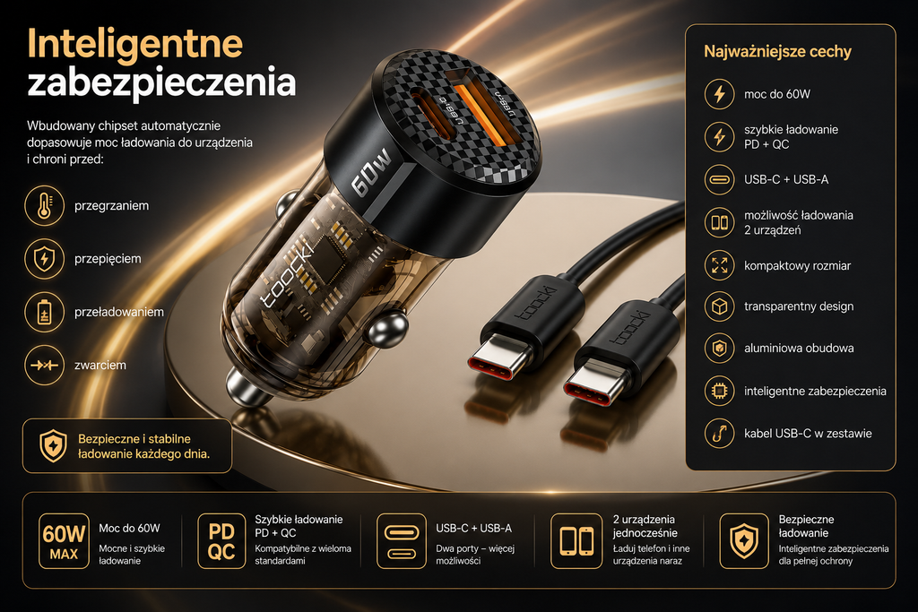 Kompaktowa ładowarka samochodowa 60W