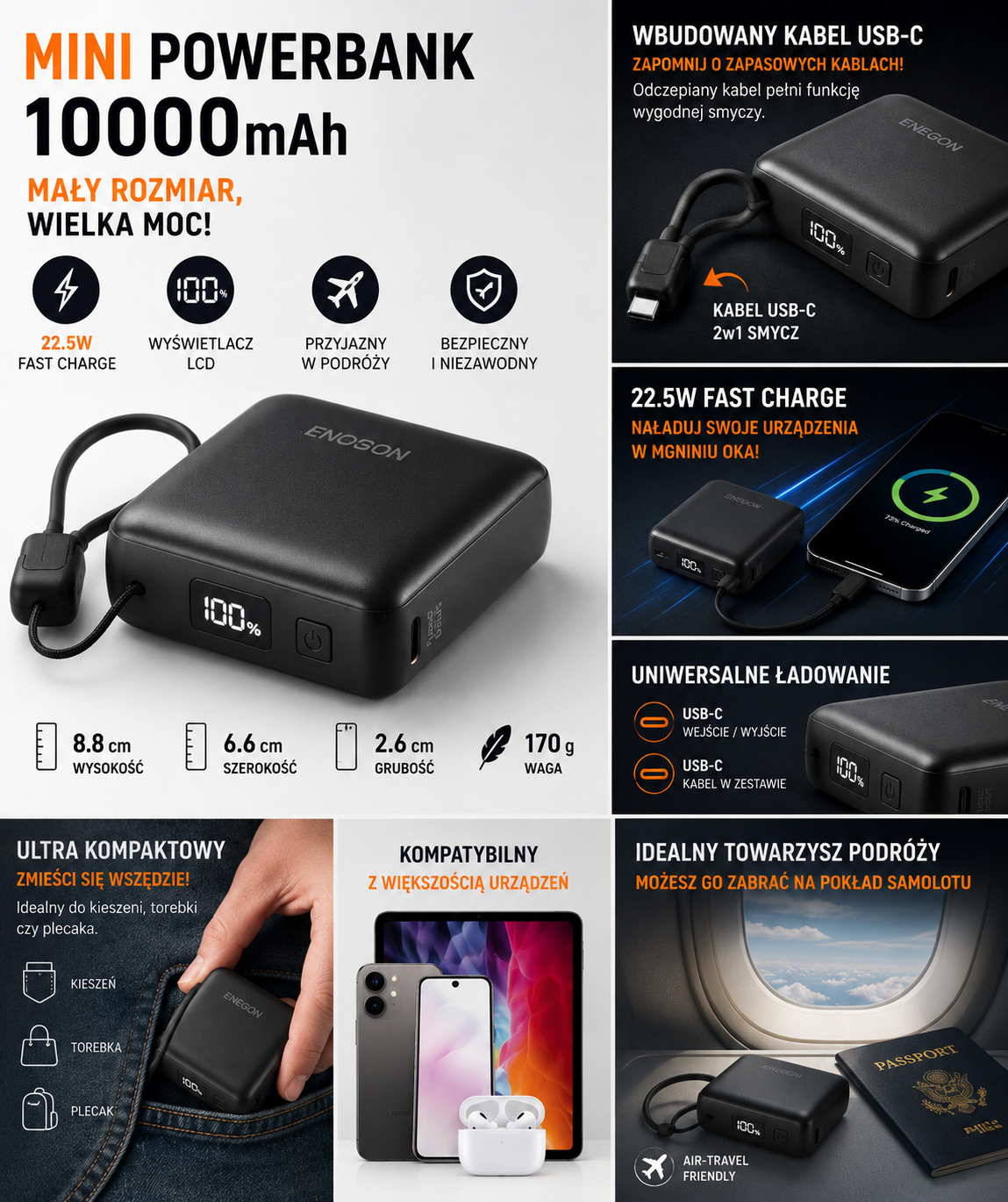 Powerbank USB-C z wyświetlaczem LCD