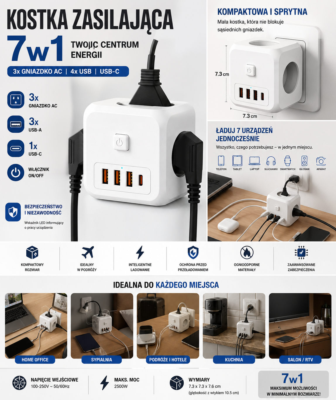 Listwa zasilająca z portami USB-C