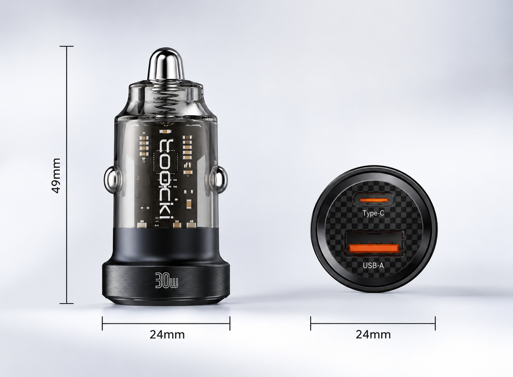 Toocki Ładowarka Samochodowa 33W GaN USB-C + USB-A — Transparent Mecha Style