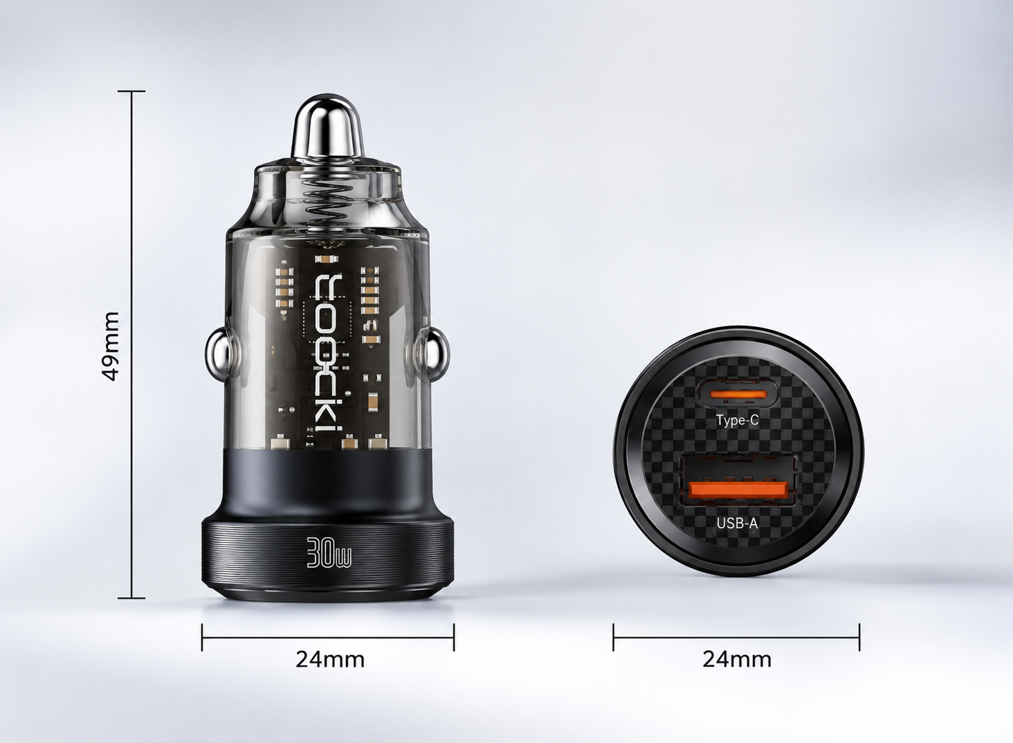 Toocki Ładowarka Samochodowa 33W GaN USB-C + USB-A — Transparent Mecha Style