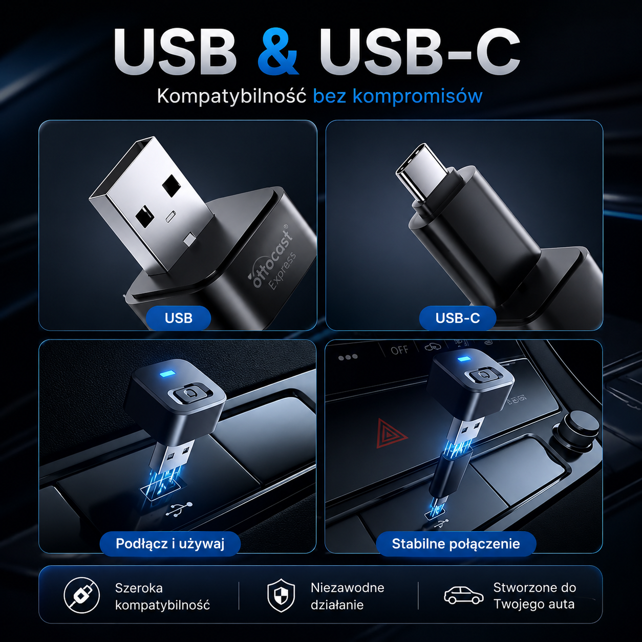 Adapter Bezprzewodowy CarPlay & Android Auto 2w1 USB-C – Ottocast