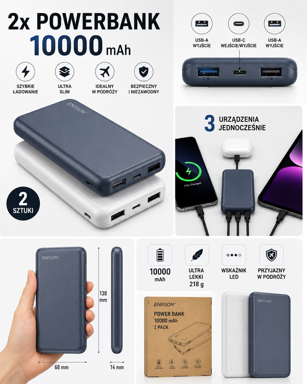 Ultra lekkie powerbanki 10000mAh